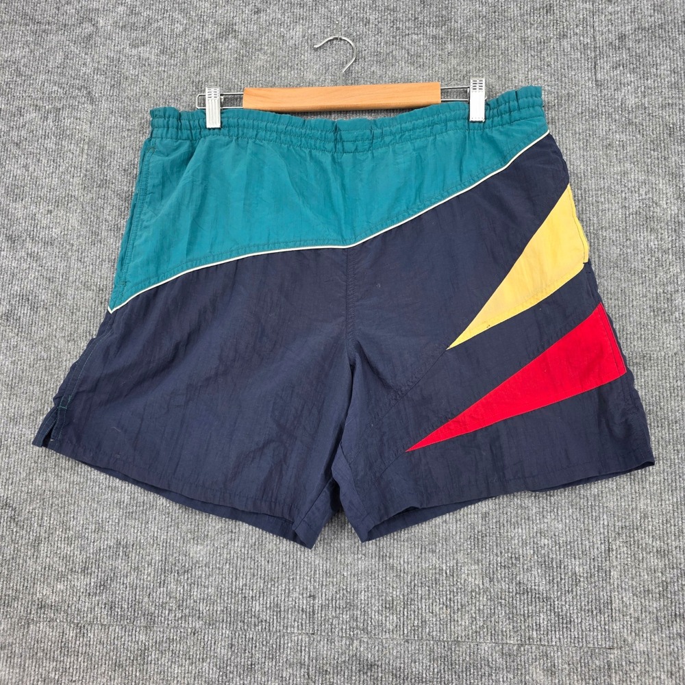 Catalina Mens Medium Colorblock Swim Trunks Navy Teal Red Yellow Retro Mesh